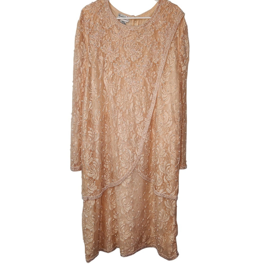 Vintage Beaded formal dress peach‎ Mother of the Bride Wedding Guest